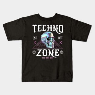 TECHNO - Techno Zone Skull (White/Pink) Kids T-Shirt